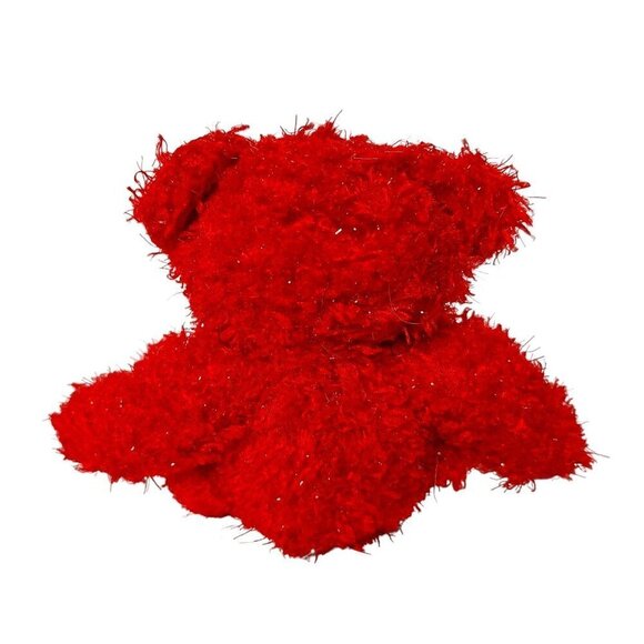 Red Valentines Day Bear Plush Heart Sparkly Bow 6.5 Inch - Picture 4 of 6